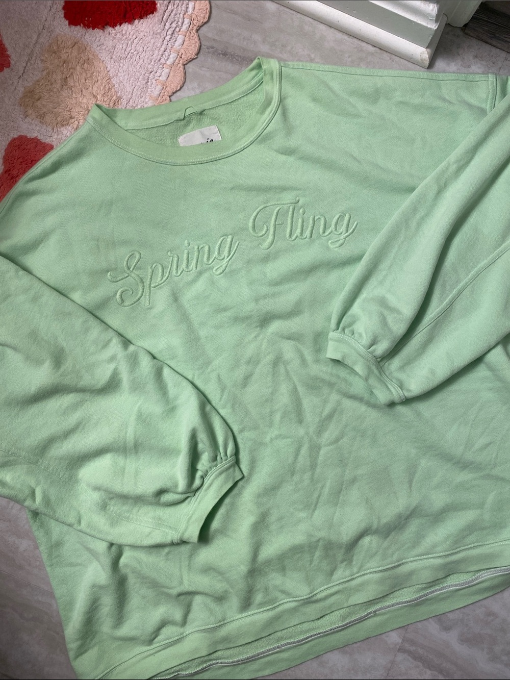 aerie Line Green “Spring Fling” Crewneck Sweatshirt with balloon sleeves